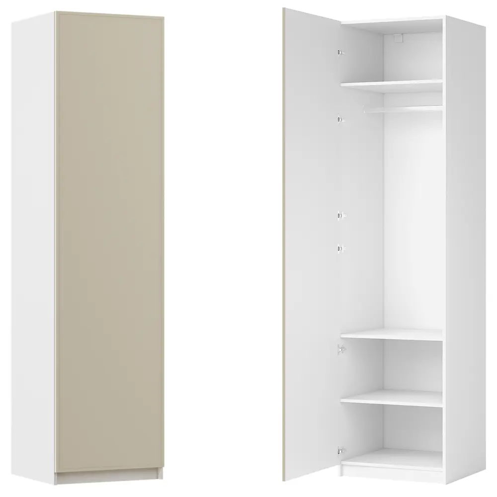 Фото Шкаф распашной Амьен латте 60х232,2х54,5 с 3 полками и штангой ЛДСП белый Фото Шкаф распашной Амьен латте 60х232,2х54,5 с 3 полками и штангой ЛДСП белый