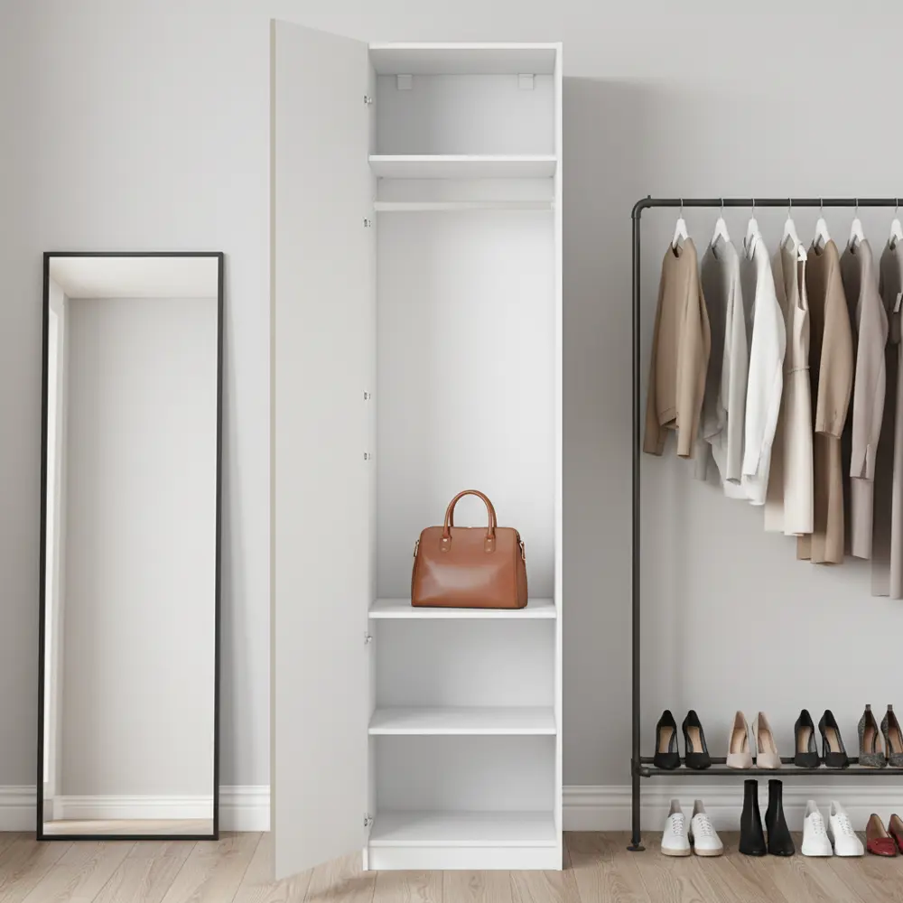 Фото 3 Шкаф распашной Амьен латте 60х232,2х54,5 с 3 полками и  штангой  ЛДСП белый