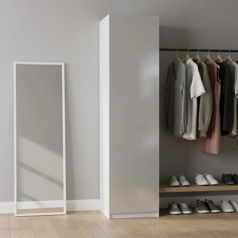 Фото 4 Шкаф распашной Лион серый глянец 60х232,2х54,5 с 3 полками и  штангой  ЛДСП белый