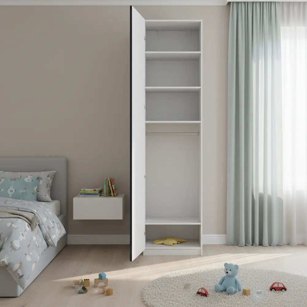 Фото 3 Шкаф распашной Амьен индиго 60х232,2х54,5 с 4 полками и штангой ЛДСП белый Фото 3 Шкаф распашной Амьен индиго 60х232,2х54,5 с 4 полками и штангой ЛДСП белый