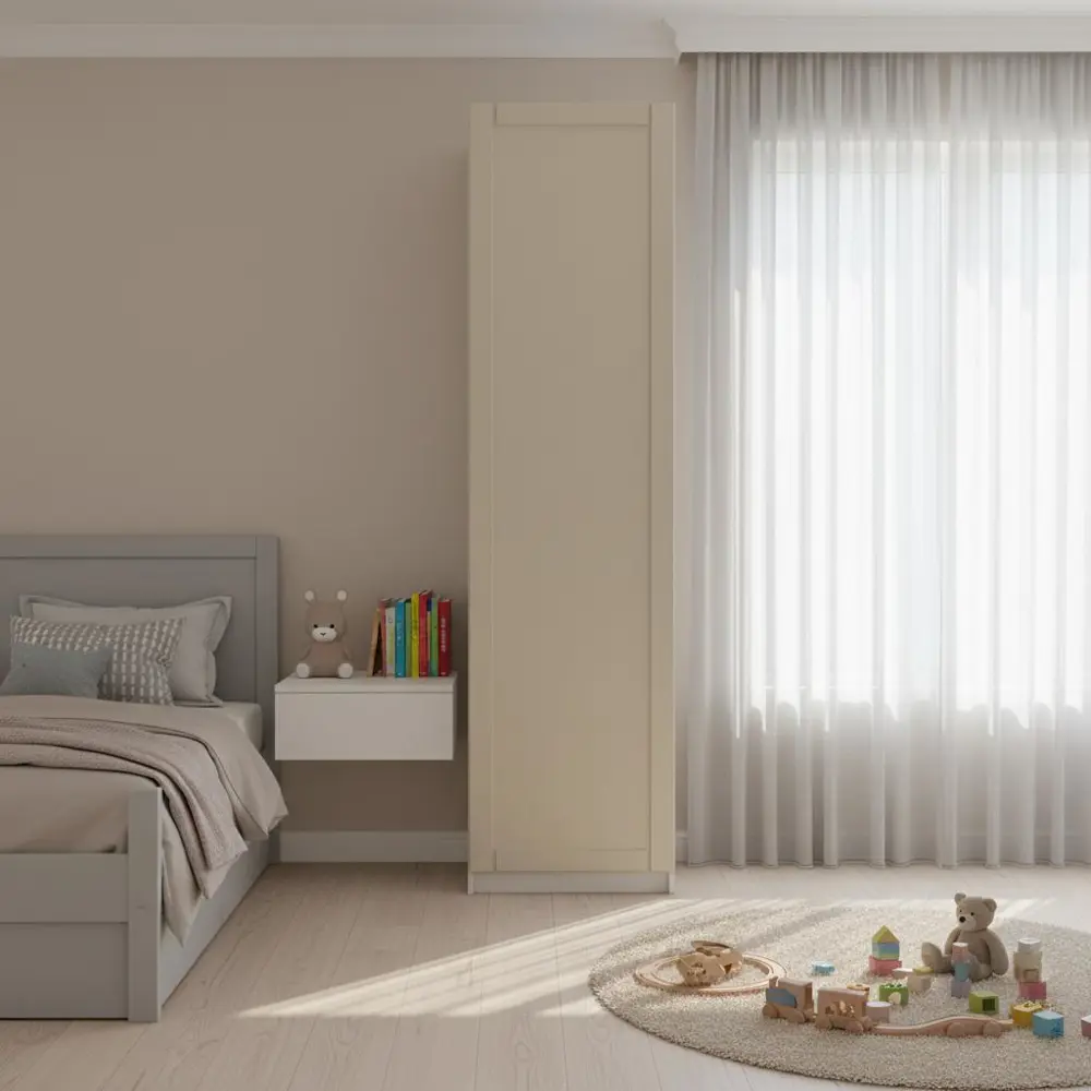 Фото 3 Шкаф распашной Байонна латте 60х232,2х54,5 с 4 полками и  штангой  ЛДСП белый