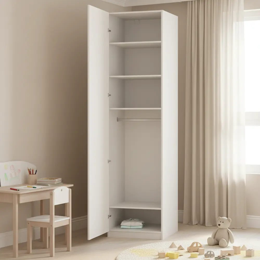 Фото 3 Шкаф распашной Лион белый 60х232,2х54,5 с 4 полками и  штангой  ЛДСП белый