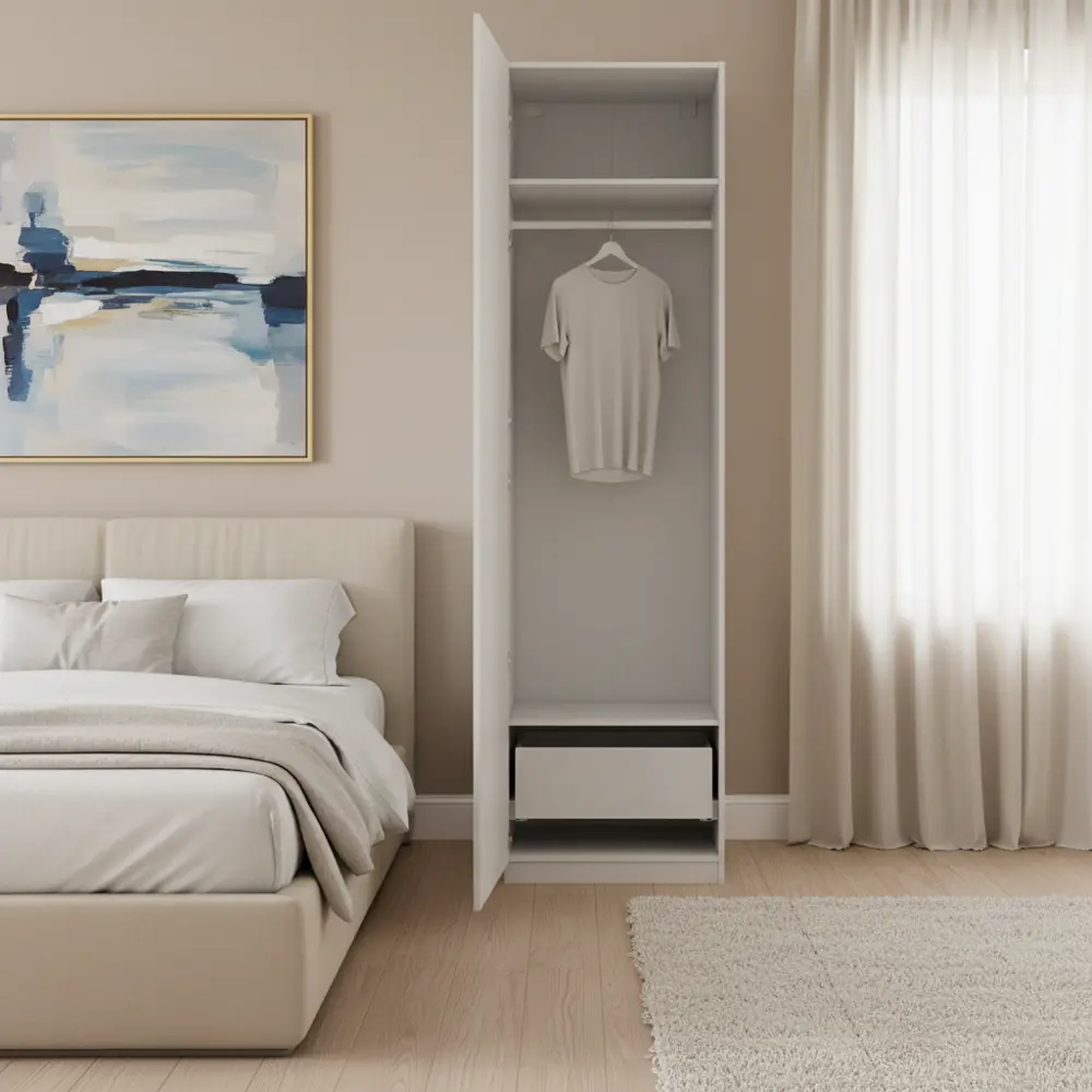 Фото 3 Шкаф распашной Амьен белый 60х232,2х54,5  с 2 полками, штангой и ящиком ЛДСП каркас белый