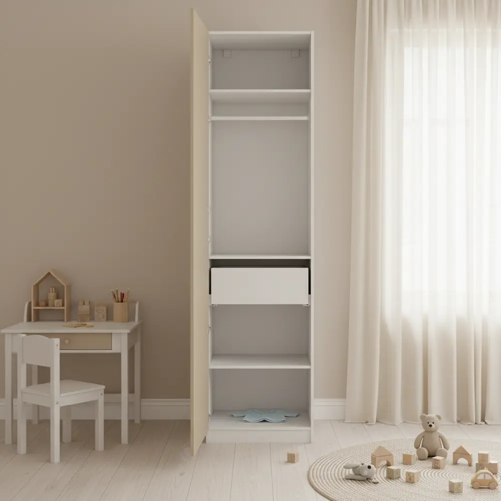 Фото 3 Шкаф распашной Байонна латте 60х232,2х54,5  с 3 полками, штангой и ящиком ЛДСП каркас белый