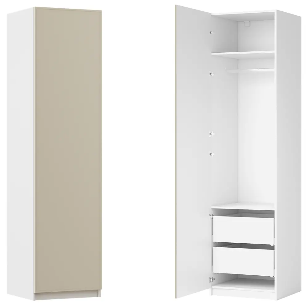Фото Шкаф распашной Амьен латте 60х232,2х54,5  с 2 полками, штангой и 2 ящиками ЛДСП каркас белый