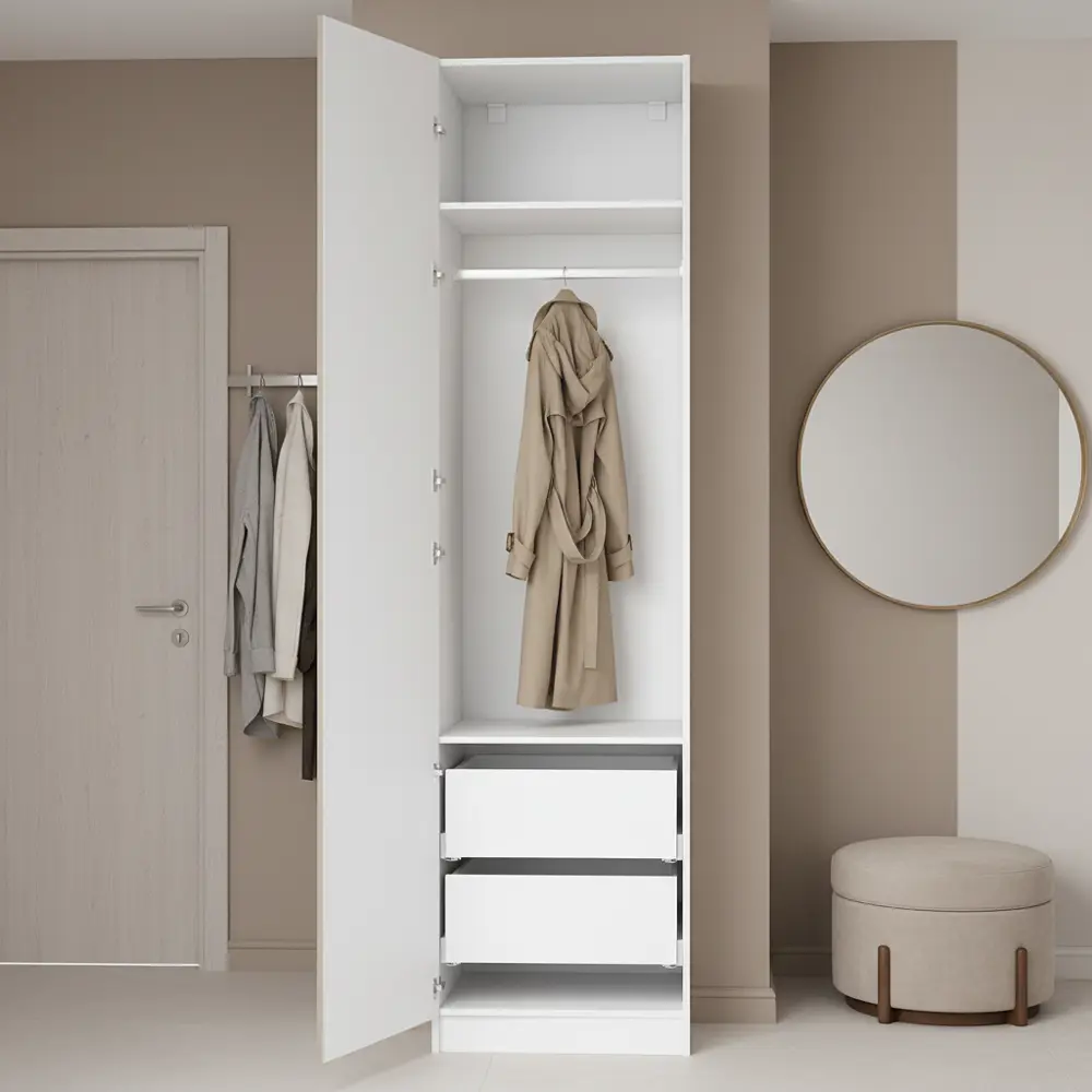 Фото 2 Шкаф распашной Амьен латте 60х232,2х54,5  с 2 полками, штангой и 2 ящиками ЛДСП каркас белый