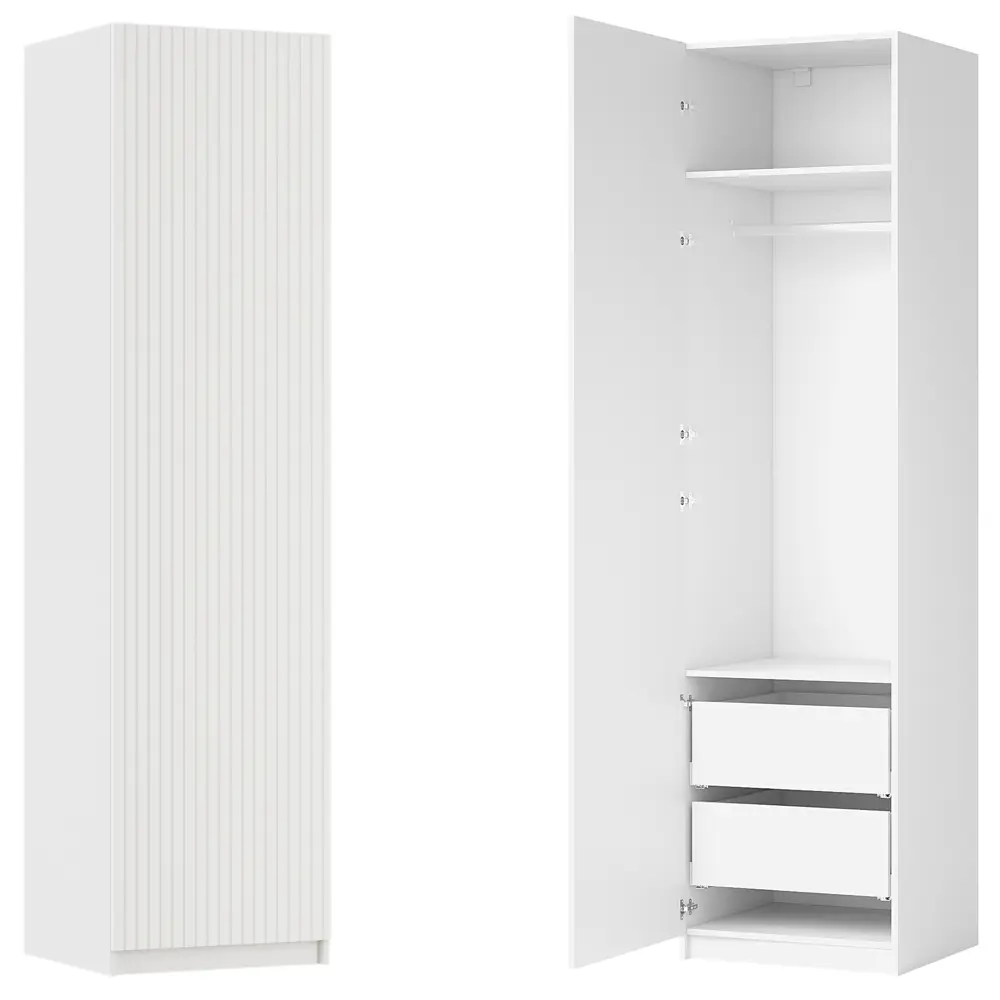 Фото Шкаф распашной Висла белый 60х232,2х54,5  с 2 полками, штангой и 2 ящиками ЛДСП каркас белый