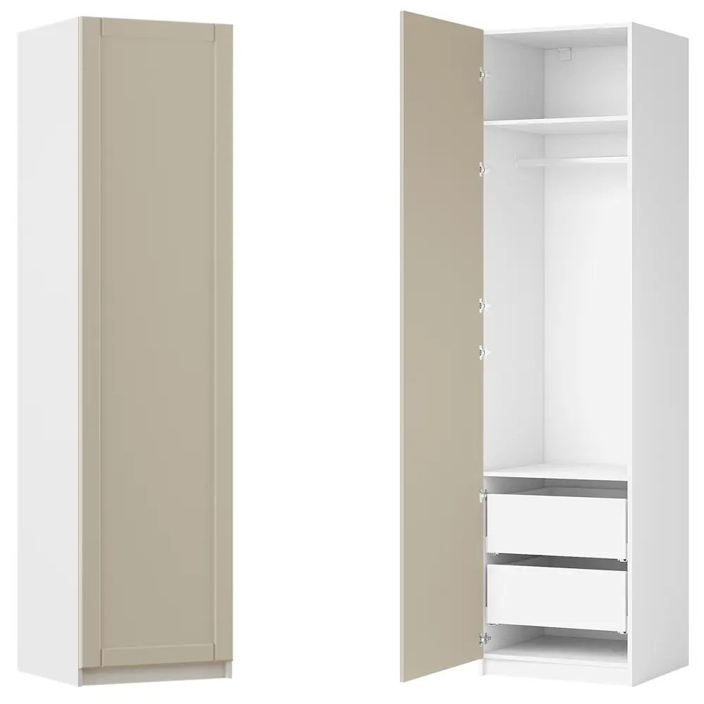 Фото Шкаф распашной Байонна латте 60х232,2х54,5  с 2 полками, штангой и 2 ящиками ЛДСП каркас белый