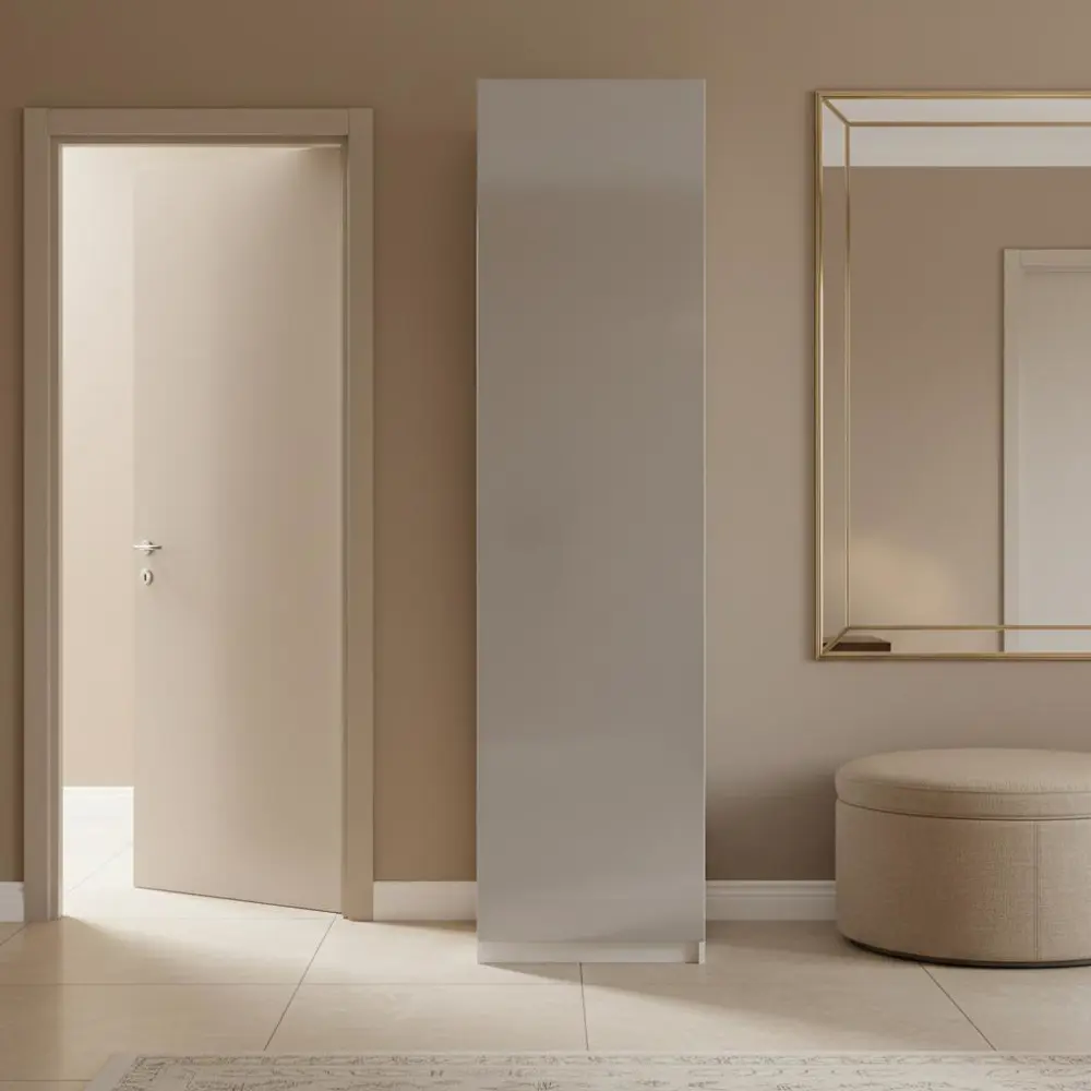 Фото 2 Шкаф распашной Лион серый глянец 60х232,2х54,5 с 2 полками, штангой и 2 ящиками ЛДСП каркас белый Фото 2 Шкаф распашной Лион серый глянец 60х232,2х54,5 с 2 полками, штангой и 2 ящиками ЛДСП каркас белый