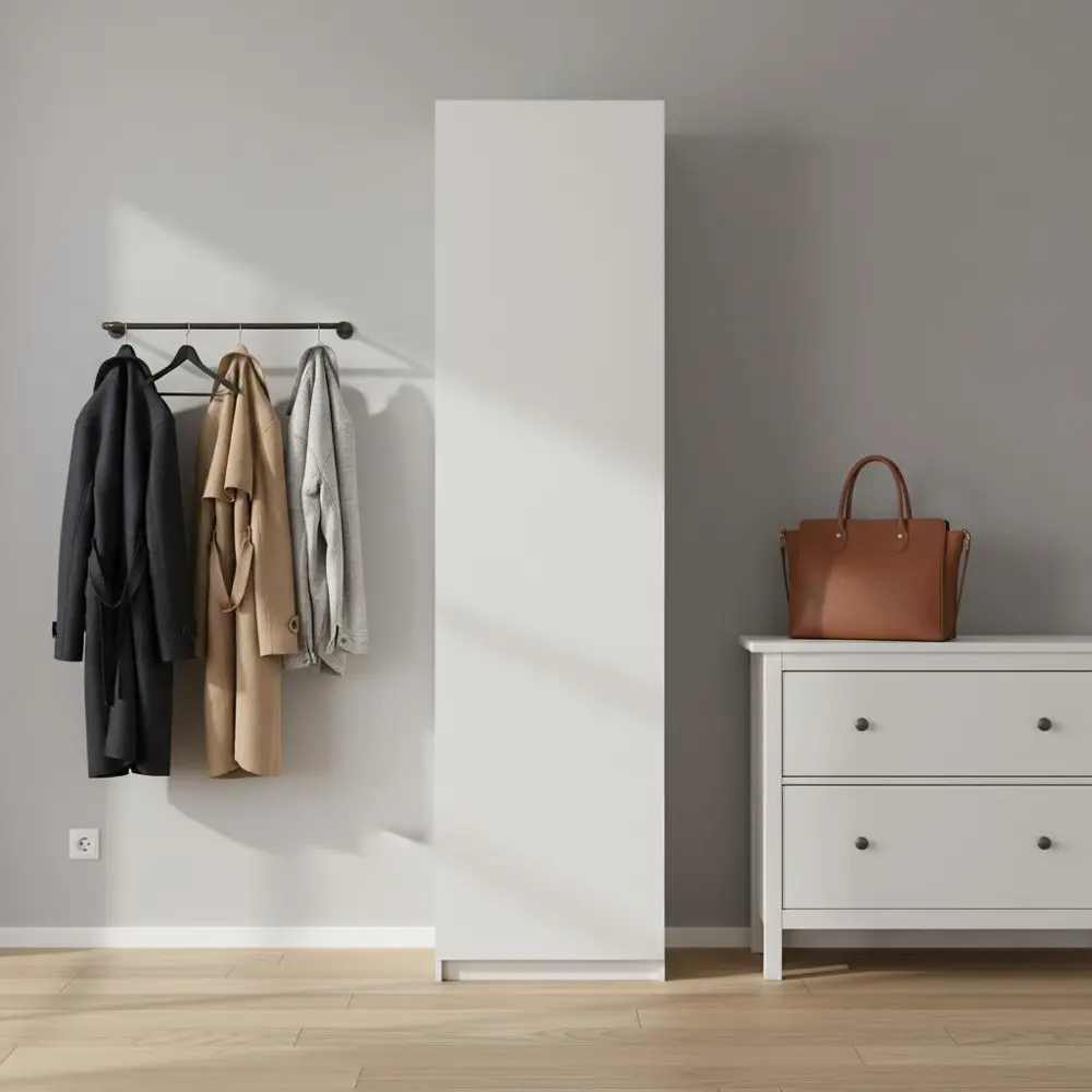 Фото 2 Шкаф распашной Лион белый 60х232,2х54,5 с 2 полками, штангой и 2 ящиками ЛДСП каркас белый Фото 2 Шкаф распашной Лион белый 60х232,2х54,5 с 2 полками, штангой и 2 ящиками ЛДСП каркас белый