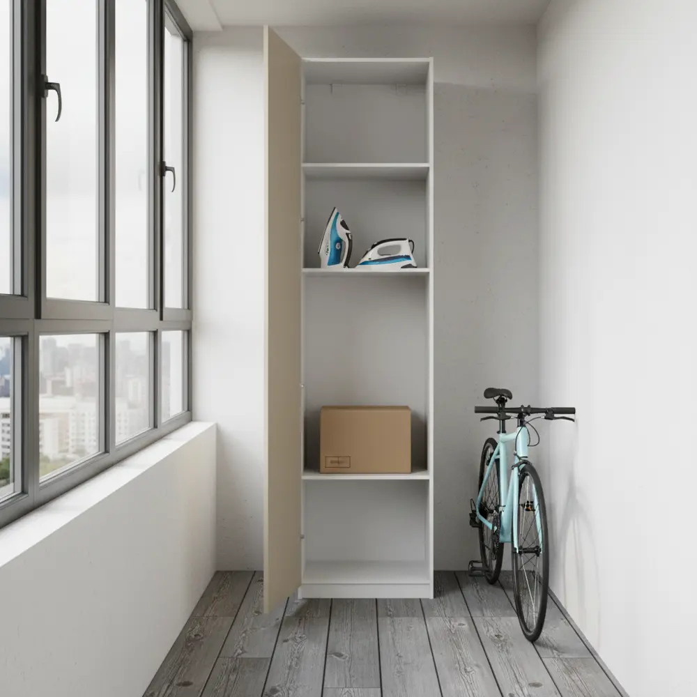 Фото 3 Шкаф распашной Байонна латте с  3 полками 60х232,2х54,5 ЛДСП каркас белый