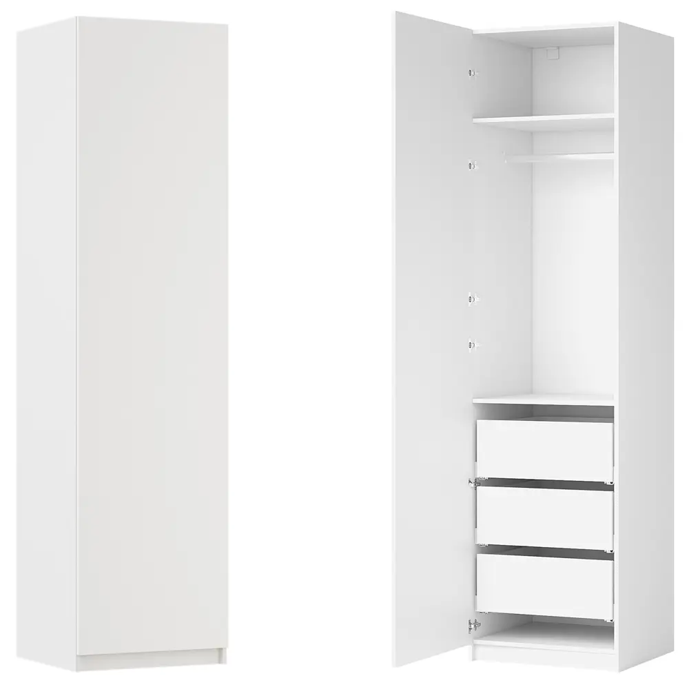 Фото Шкаф распашной София белый 60х232,2х54,5  с 2 полками, штангой и 3 ящиками ЛДСП каркас белый