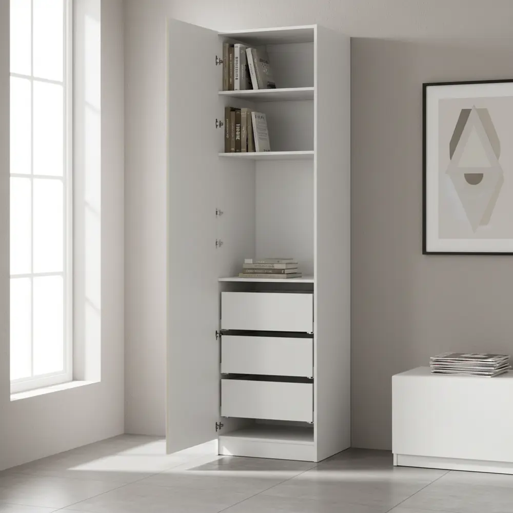 Фото 3 Шкаф распашной Амьен латте 60х232,2х54,5  с 3 полками и 3 ящиками ЛДСП каркас белый