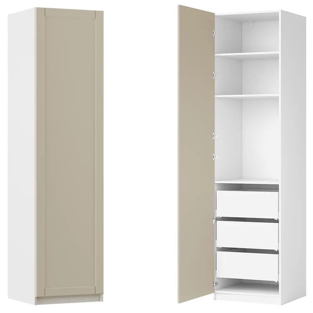 Фото Шкаф распашной Байонна латте 60х232,2х54,5 с 3 полками и 3 ящиками ЛДСП каркас белый