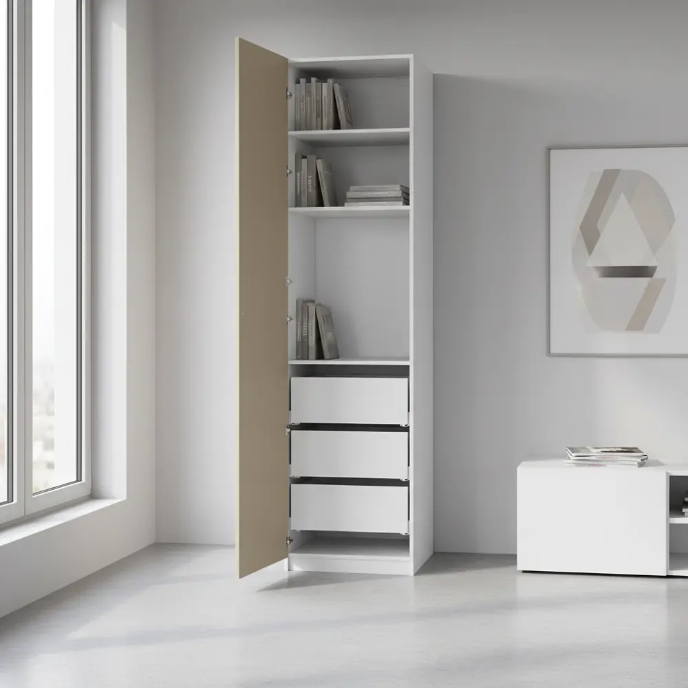 Фото 3 Шкаф распашной Байонна латте 60х232,2х54,5 с 3 полками и 3 ящиками ЛДСП каркас белый