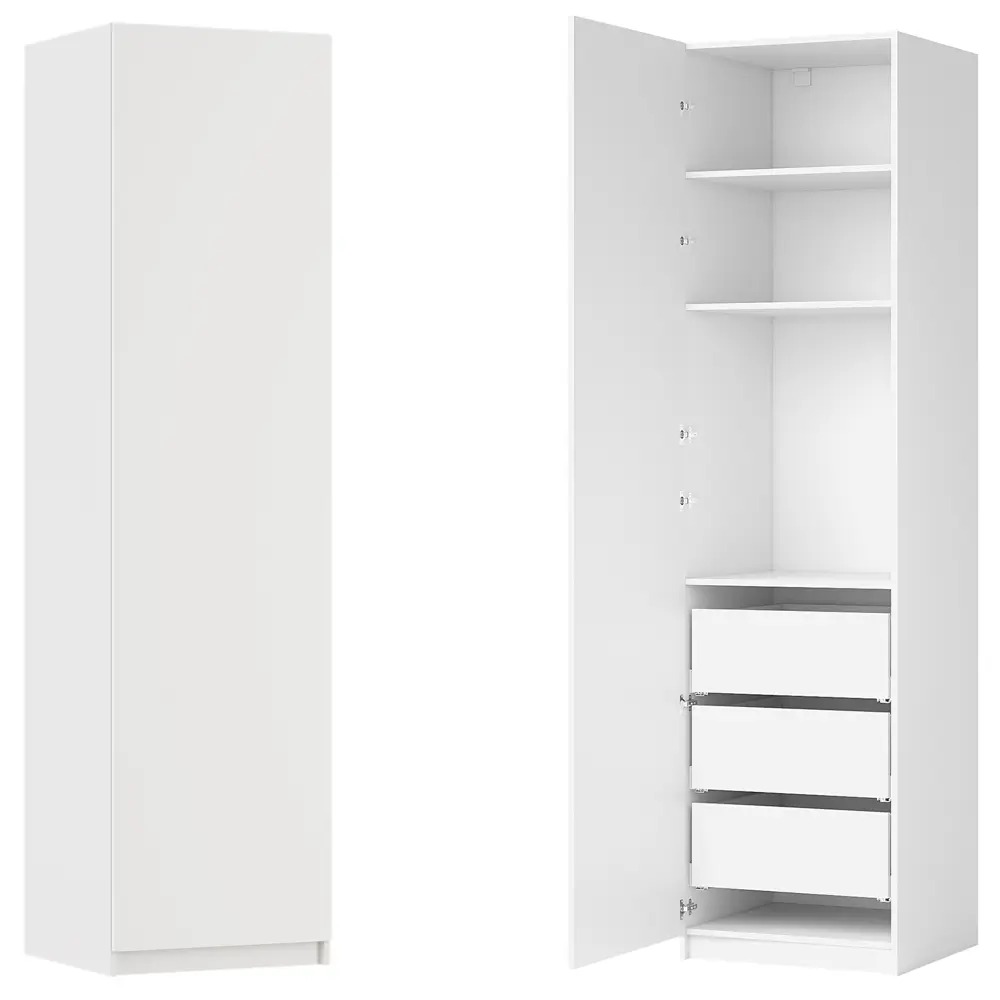 Фото Шкаф распашной Лион белый  60х232,2х54,5  с 3 полками и 3 ящиками ЛДСП каркас белый