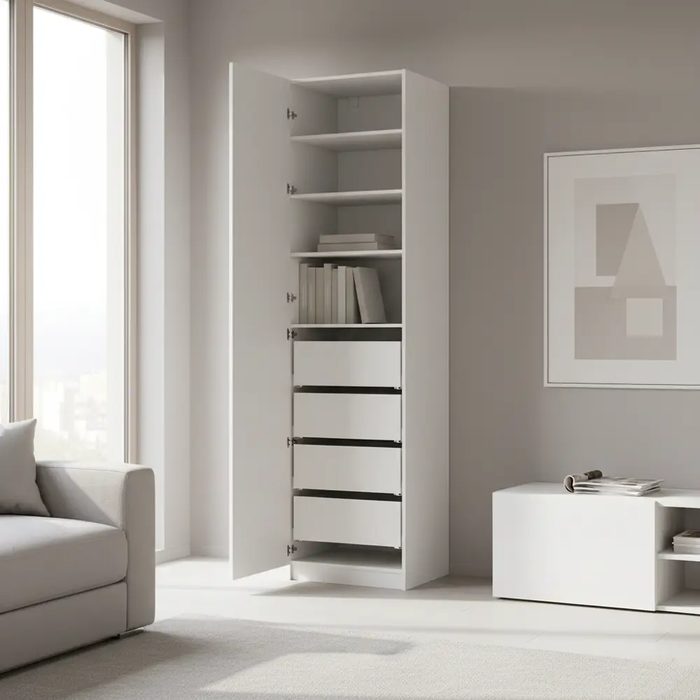 Фото 2 Шкаф распашной София белый 60х232,2х54,5  с 4 полками и 4 ящиками ЛДСП каркас белый