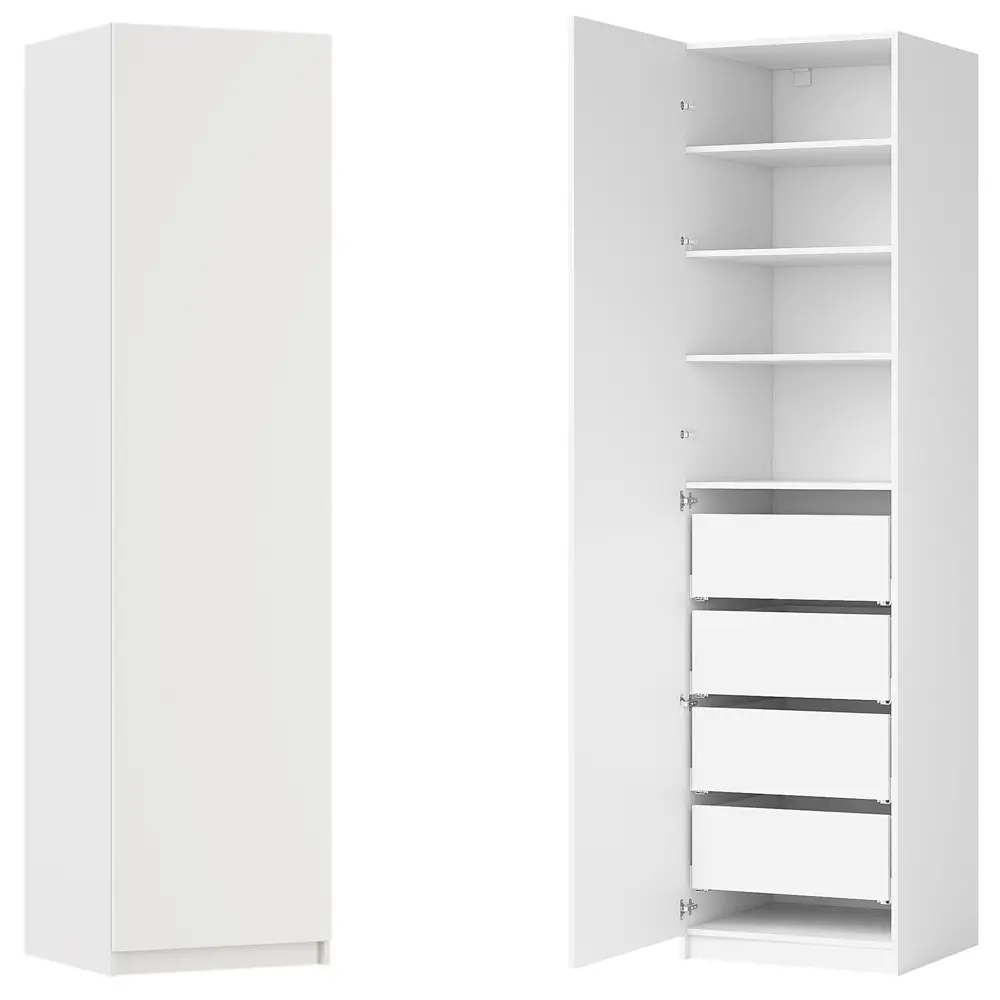 Фото Шкаф распашной Лион белый  60х232,2х54,5  с 4 полками и 4 ящиками ЛДСП каркас белый