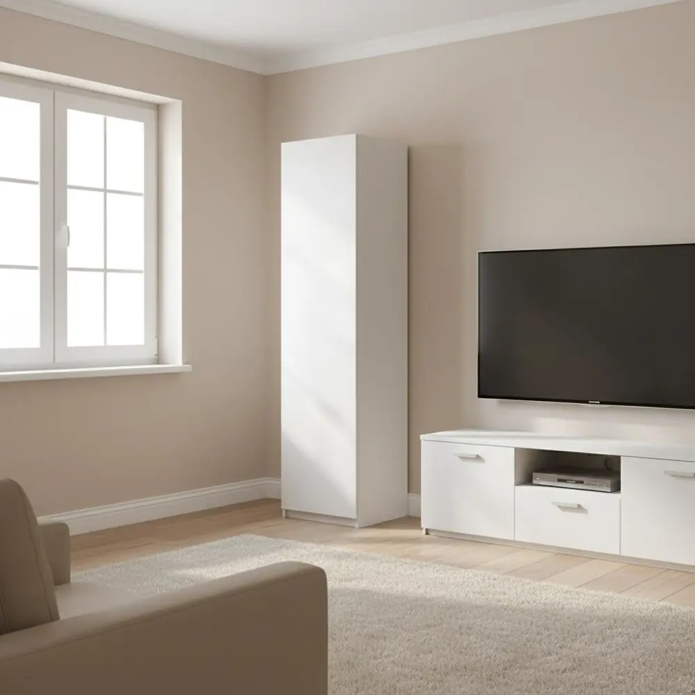 Фото 2 Шкаф распашной Лион белый  60х232,2х54,5  с 4 полками и 4 ящиками ЛДСП каркас белый