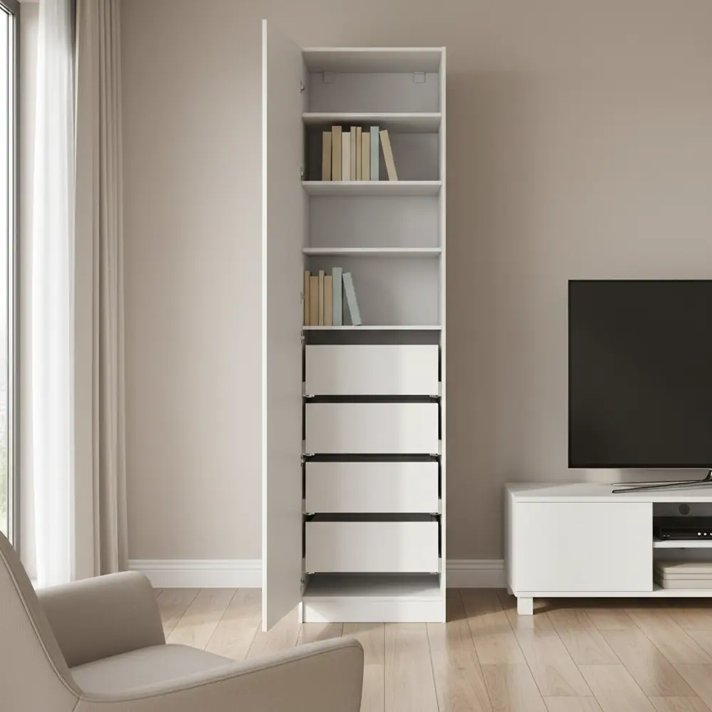 Фото 3 Шкаф распашной Лион белый  60х232,2х54,5  с 4 полками и 4 ящиками ЛДСП каркас белый