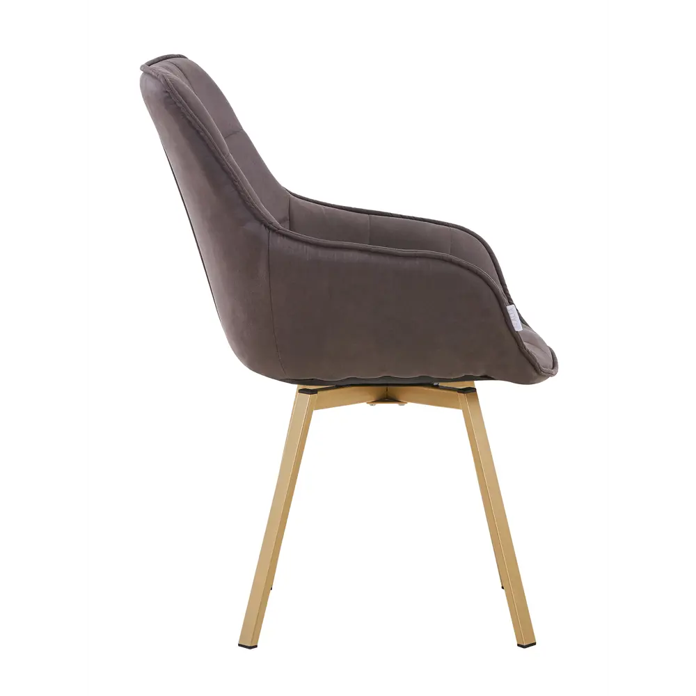 Фото 5 Кресло мягкое Elliot поворотное на 360 градусов велюр темно-коричневый ноги шампань комплект 2 штуки