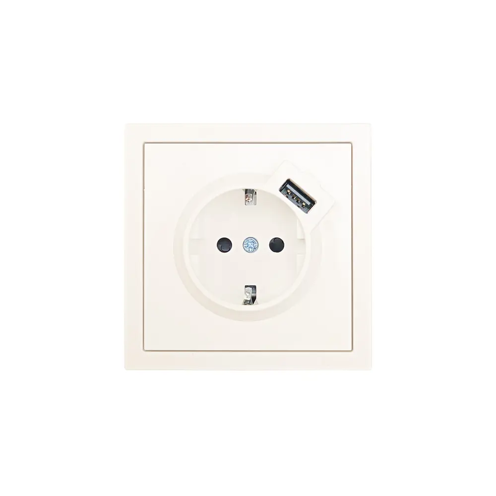 Фото 2 Розетка USB разъем встраиваемая Zima с заземлением цвет слоновая кость Фото 2 Розетка USB разъем встраиваемая Zima с заземлением цвет слоновая кость