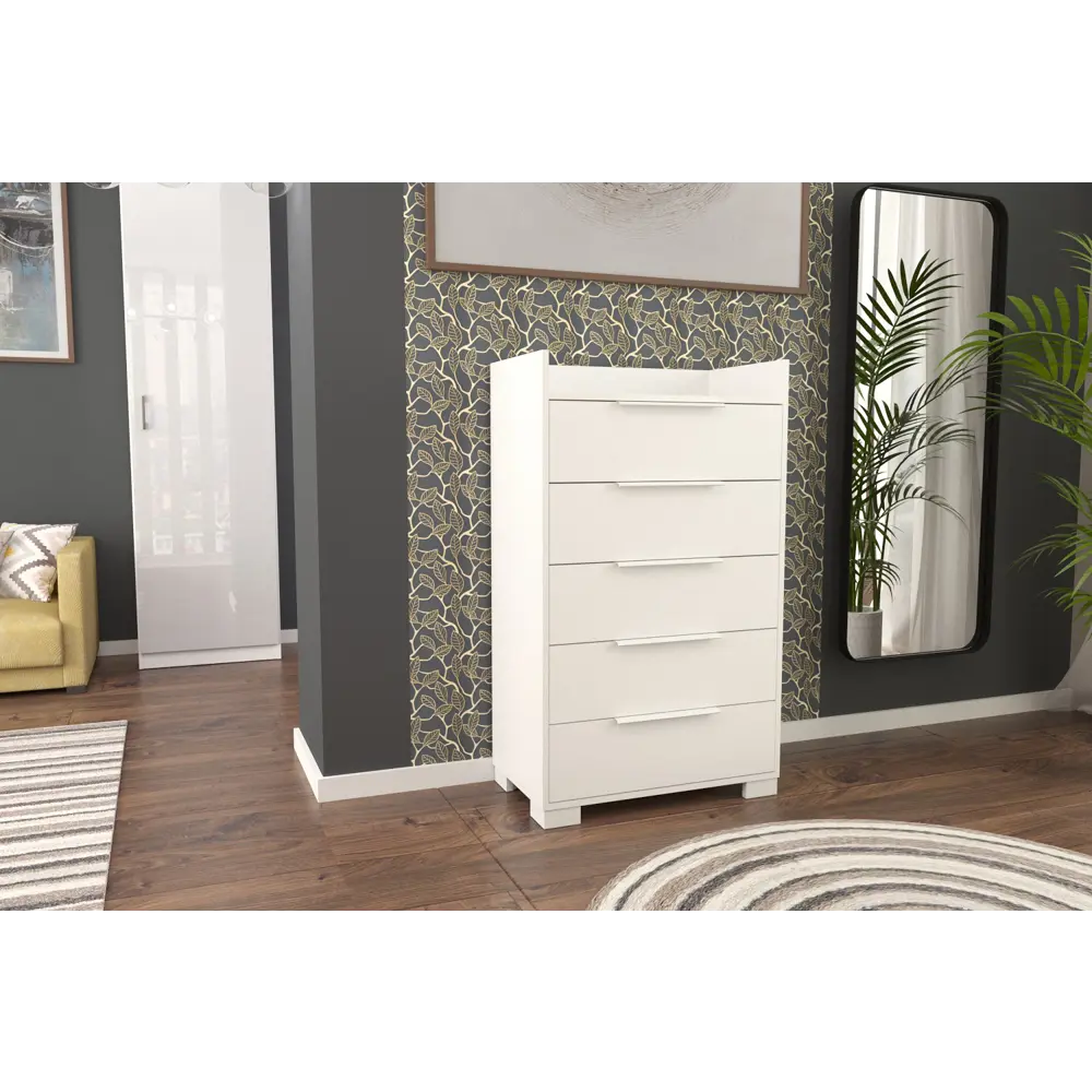 Фото Комод Furnistyle Кт-57 50 TR 5 P white 5 ящиков 70х40х119 см ЛДСП цвет белый