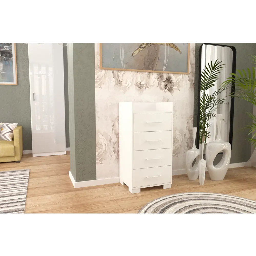 Фото Комод Furnistyle Кт-45 50 TR 4 S white 4 ящика 50х41х99 см ЛДСП цвет белый Фото Комод Furnistyle Кт-45 50 TR 4 S white 4 ящика 50х41х99 см ЛДСП цвет белый