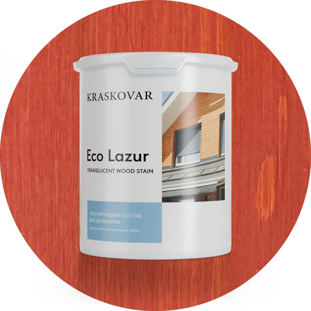 Фото 2 Пропитка для дерева лессирующая Kraskovar Eco Lazur цвет коралл 0.9 л