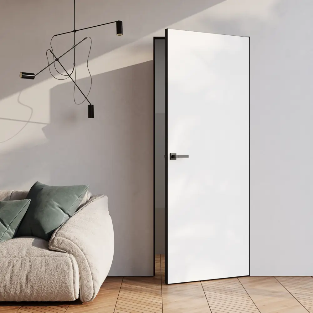 Фото 7 Дверь межкомнатная глухая Invisible 70x210 см грунт правая цвет белый/черный с замком