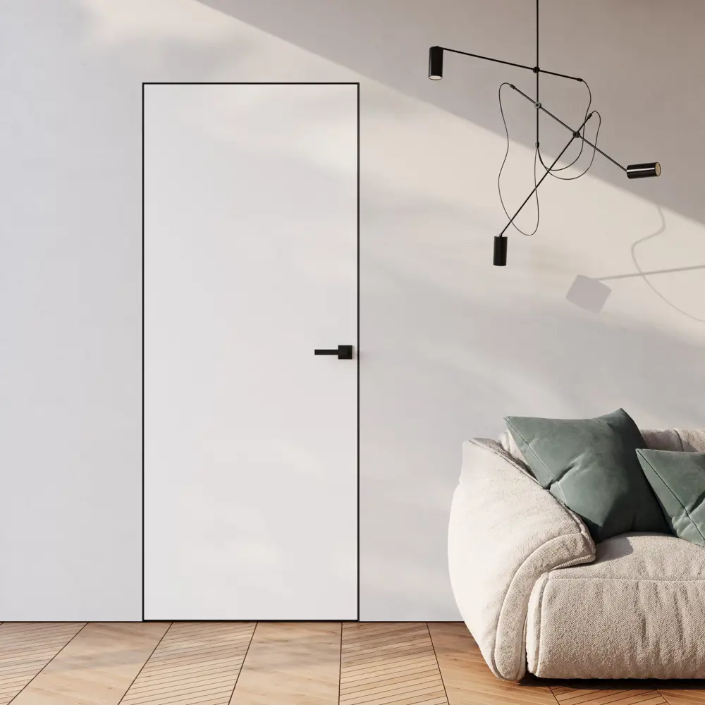 Фото 6 Дверь межкомнатная глухая Invisible 90x200 см грунт цвет белый с черной кромкой с замком Фото 6 Дверь межкомнатная глухая Invisible 90x200 см грунт цвет белый с черной кромкой с замком