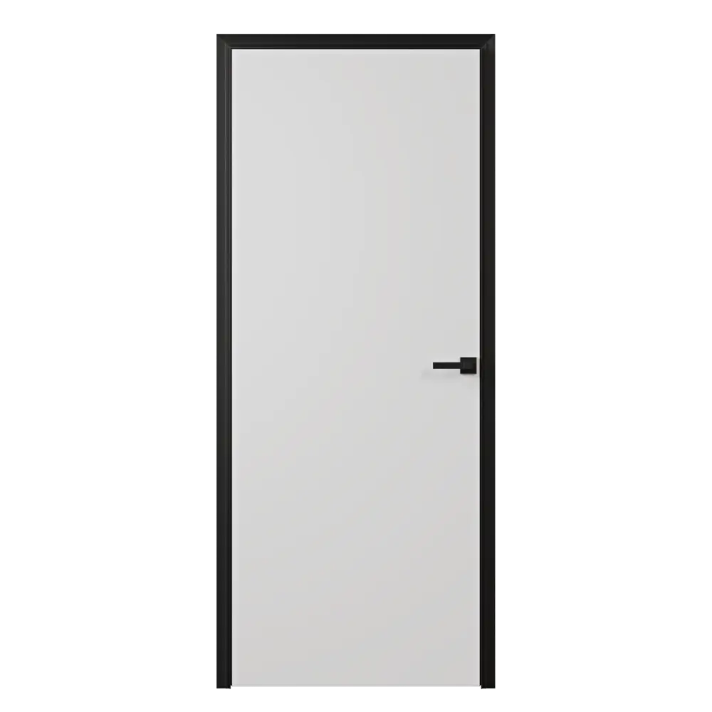 Фото Дверь межкомнатная глухая Invisible 90x210 см грунт цвет белый с черной кромкой с замком Фото Дверь межкомнатная глухая Invisible 90x210 см грунт цвет белый с черной кромкой с замком