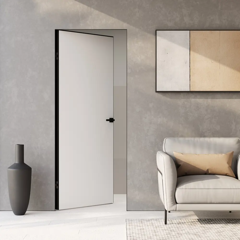 Фото 7 Дверь межкомнатная глухая Invisible 90x230 см грунт цвет белый с черной кромкой с замком Фото 7 Дверь межкомнатная глухая Invisible 90x230 см грунт цвет белый с черной кромкой с замком