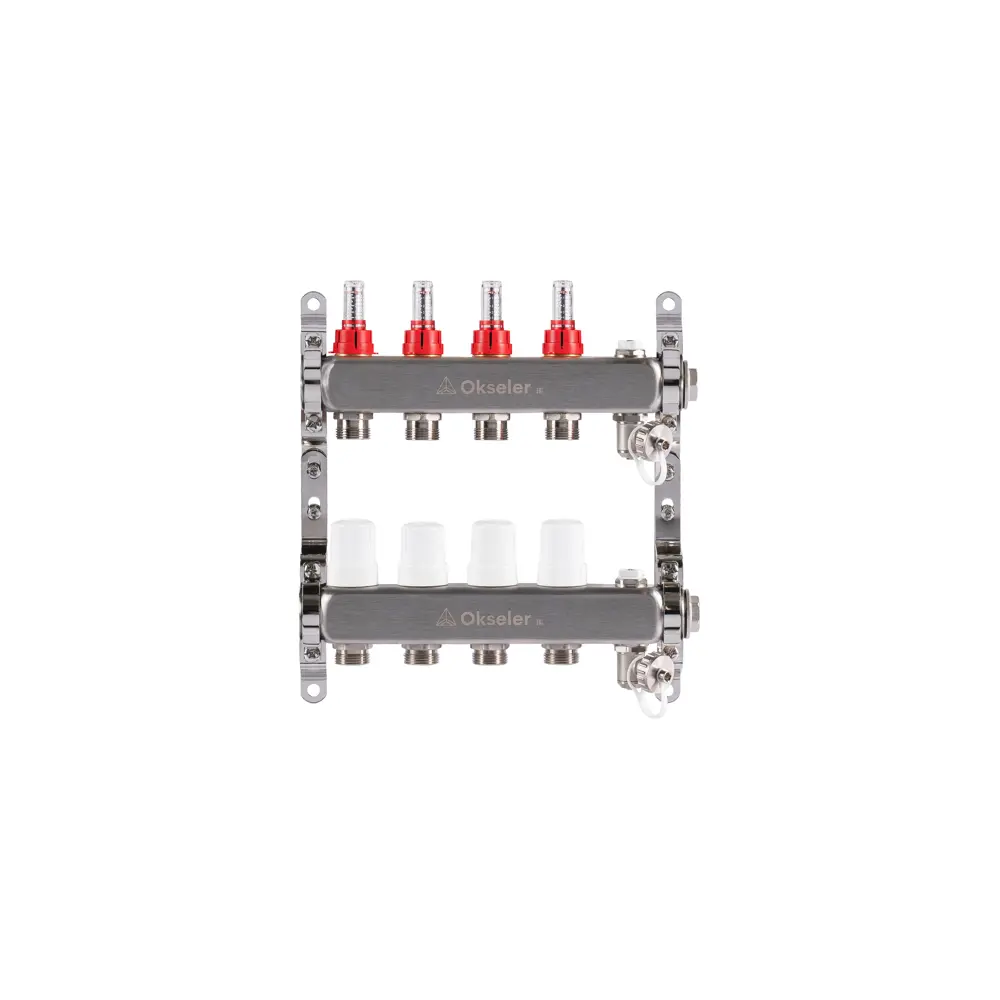 Фото Коллекторная группа с расходомерами Okseler Oks00314 1"x3/4" евроконус 4 выхода нержавеющая сталь