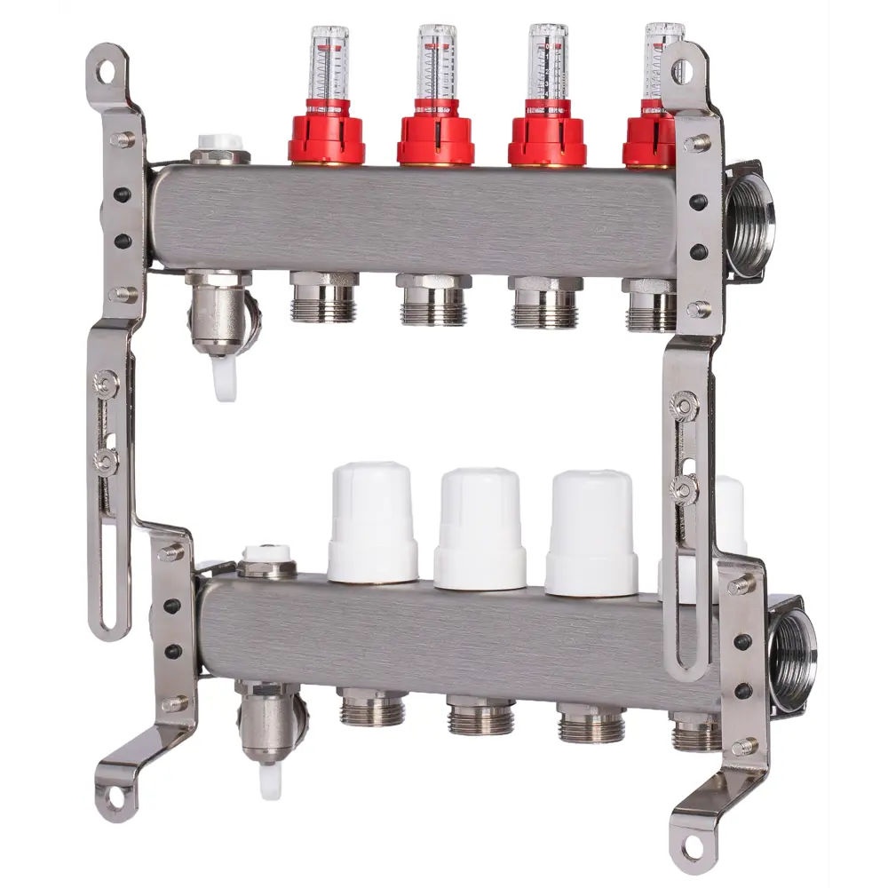 Фото 2 Коллекторная группа с расходомерами Okseler Oks00314 1"x3/4" евроконус 4 выхода нержавеющая сталь