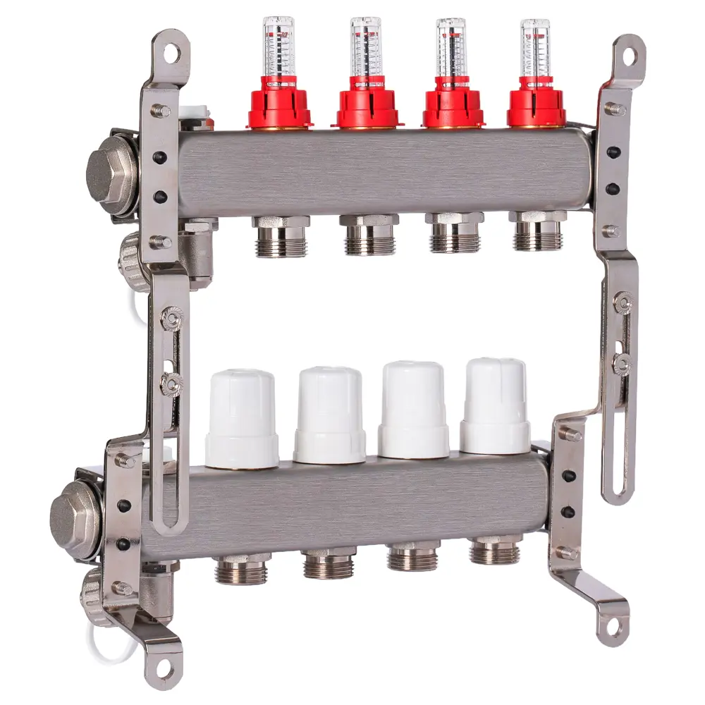 Фото 4 Коллекторная группа с расходомерами Okseler Oks00314 1"x3/4" евроконус 4 выхода нержавеющая сталь