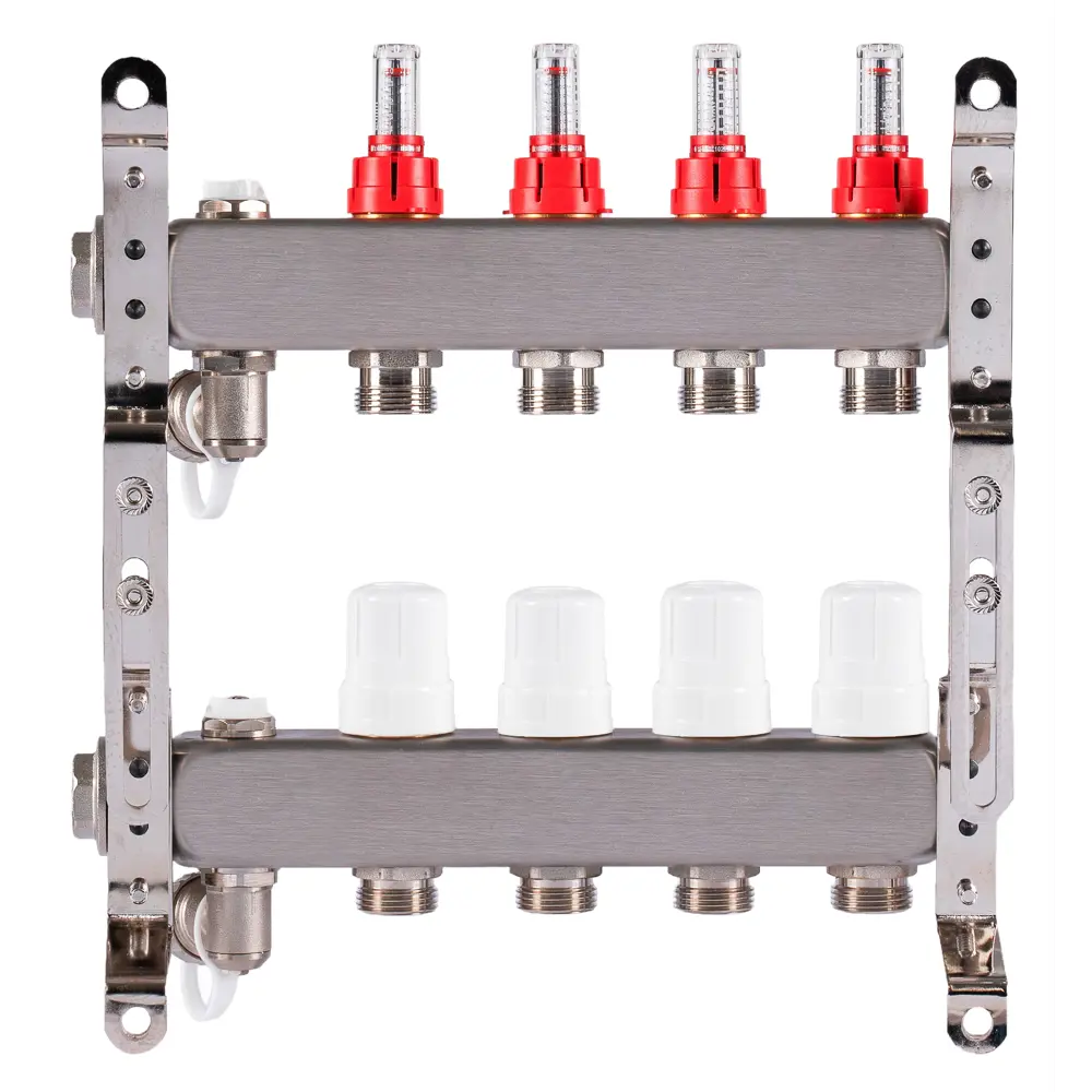 Фото 5 Коллекторная группа с расходомерами Okseler Oks00314 1"x3/4" евроконус 4 выхода нержавеющая сталь