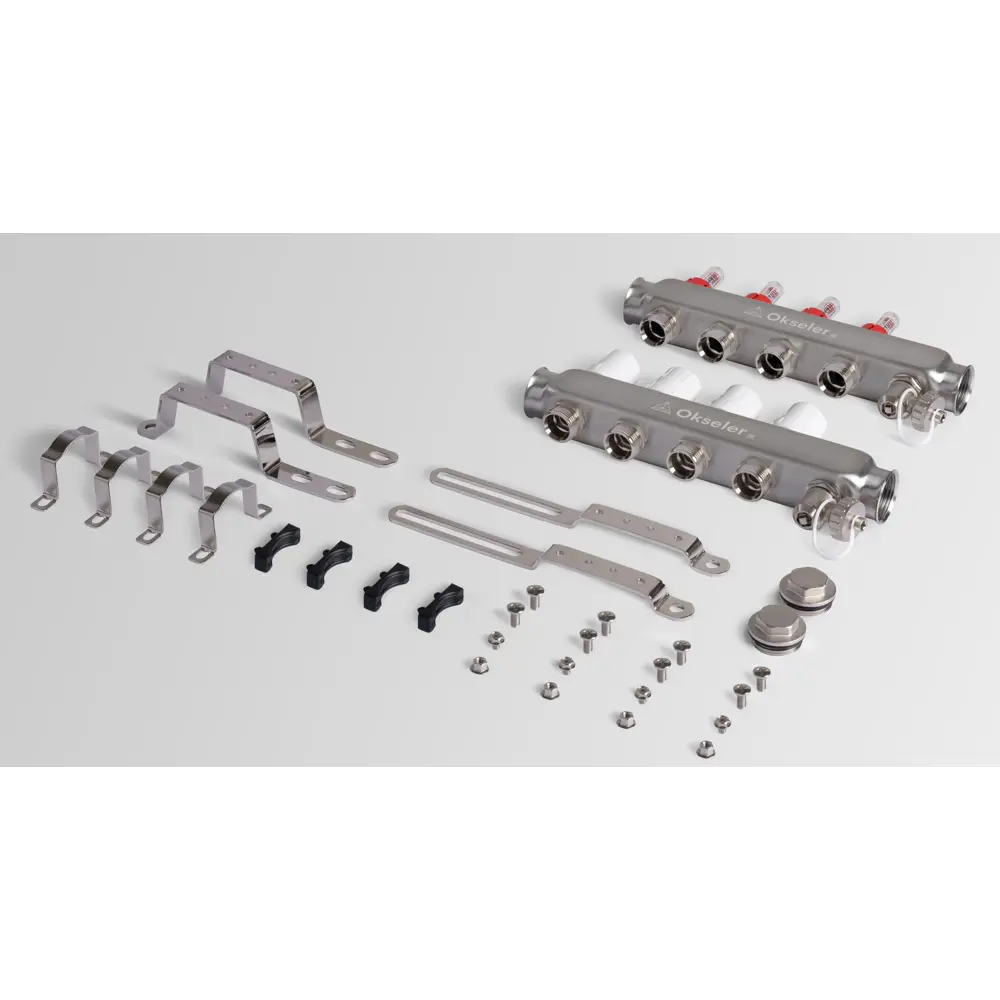 Фото 7 Коллекторная группа с расходомерами Okseler Oks00314 1"x3/4" евроконус 4 выхода нержавеющая сталь