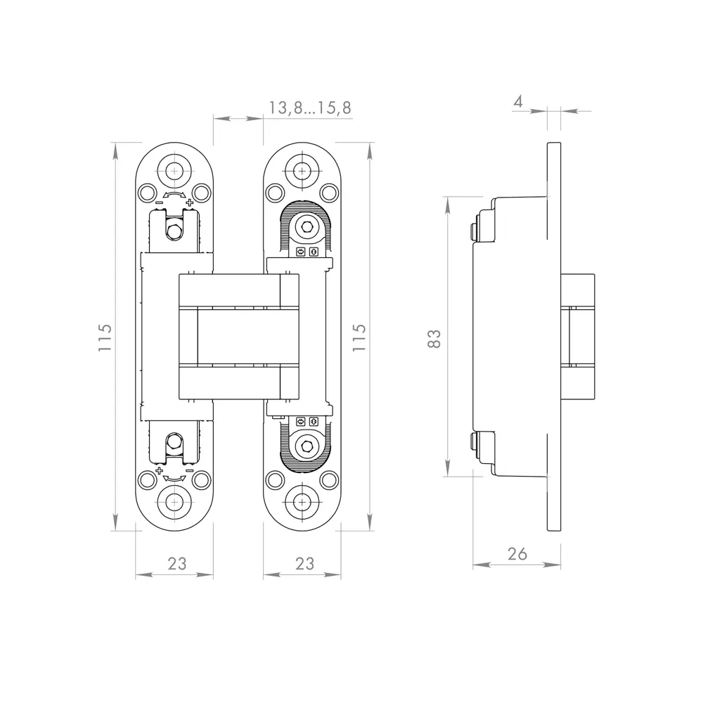 Фото 2 Скрытая петля дверная U3D3000 115x23x26 мм ЦАМ цвет золото