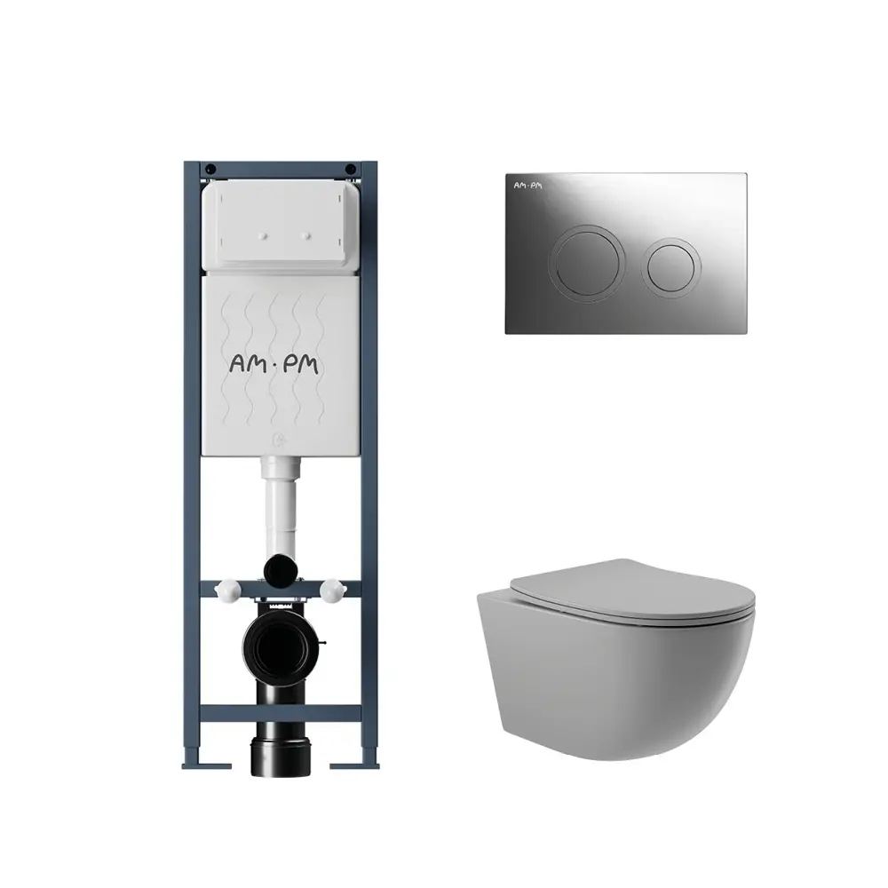 Фото 4 Комплект инсталляция и унитаз: инсталляция Am.pm I012711.0151OV2130 ErgoFit, клавиша ErgoFit L хром глянц, унитаз Vortex Торнадо Soft-Close овал