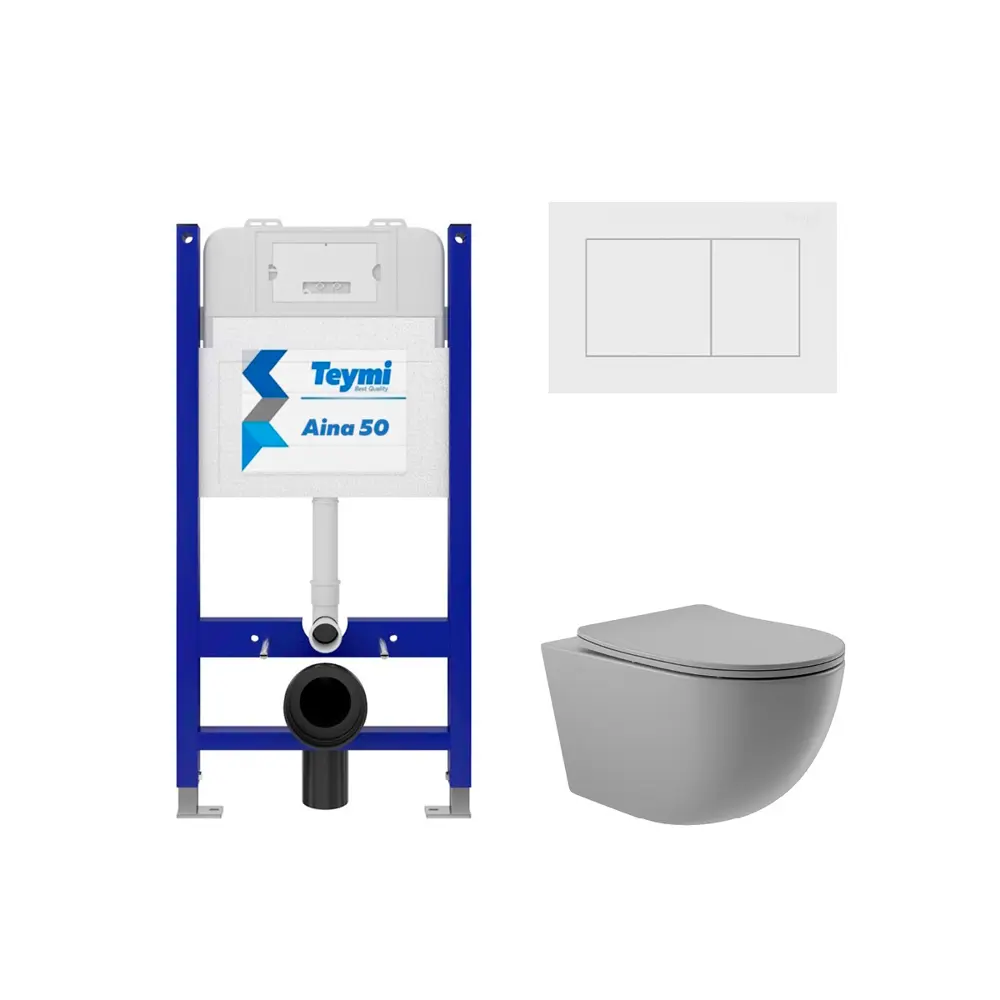 Фото 4 Комплект инсталляция и унитаз Teymi Aina 50 T70033T70020WMOV2130 с клавишей Teymi Aina белый матовый и унитазом Vortex Торнадо Soft-Close серый