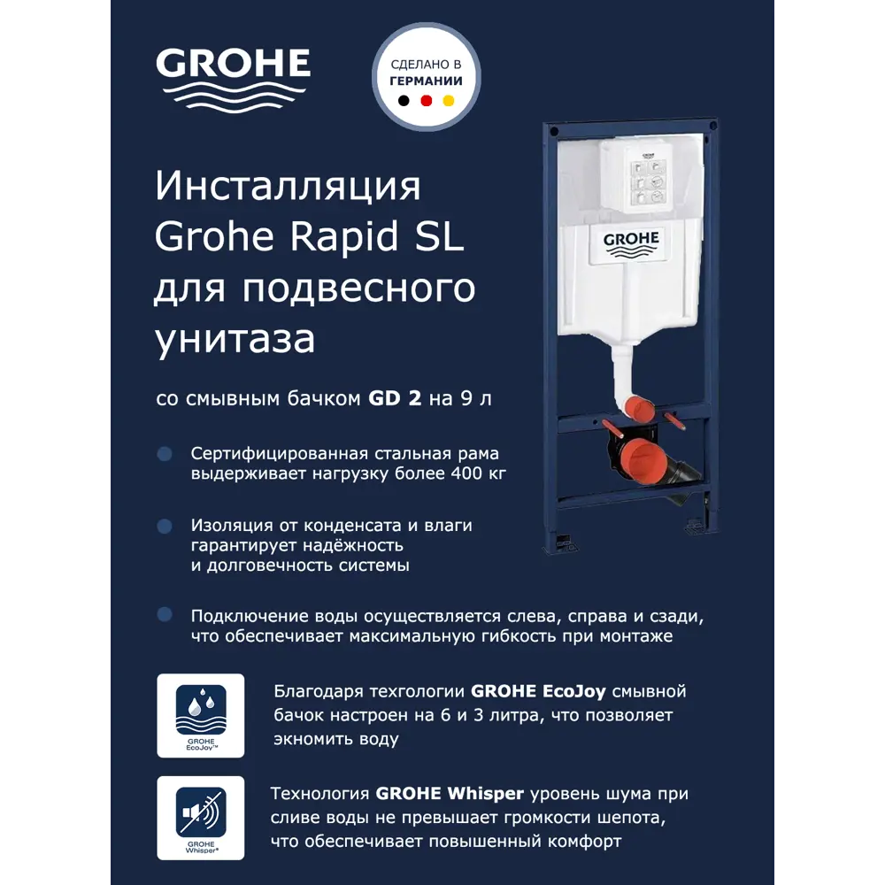 Фото 10 Комплект 3 в 1 инсталляция Grohe Rapid SL с подвесным унитазом BelBagno Due BB3103CHR/SC кнопка черная 500495