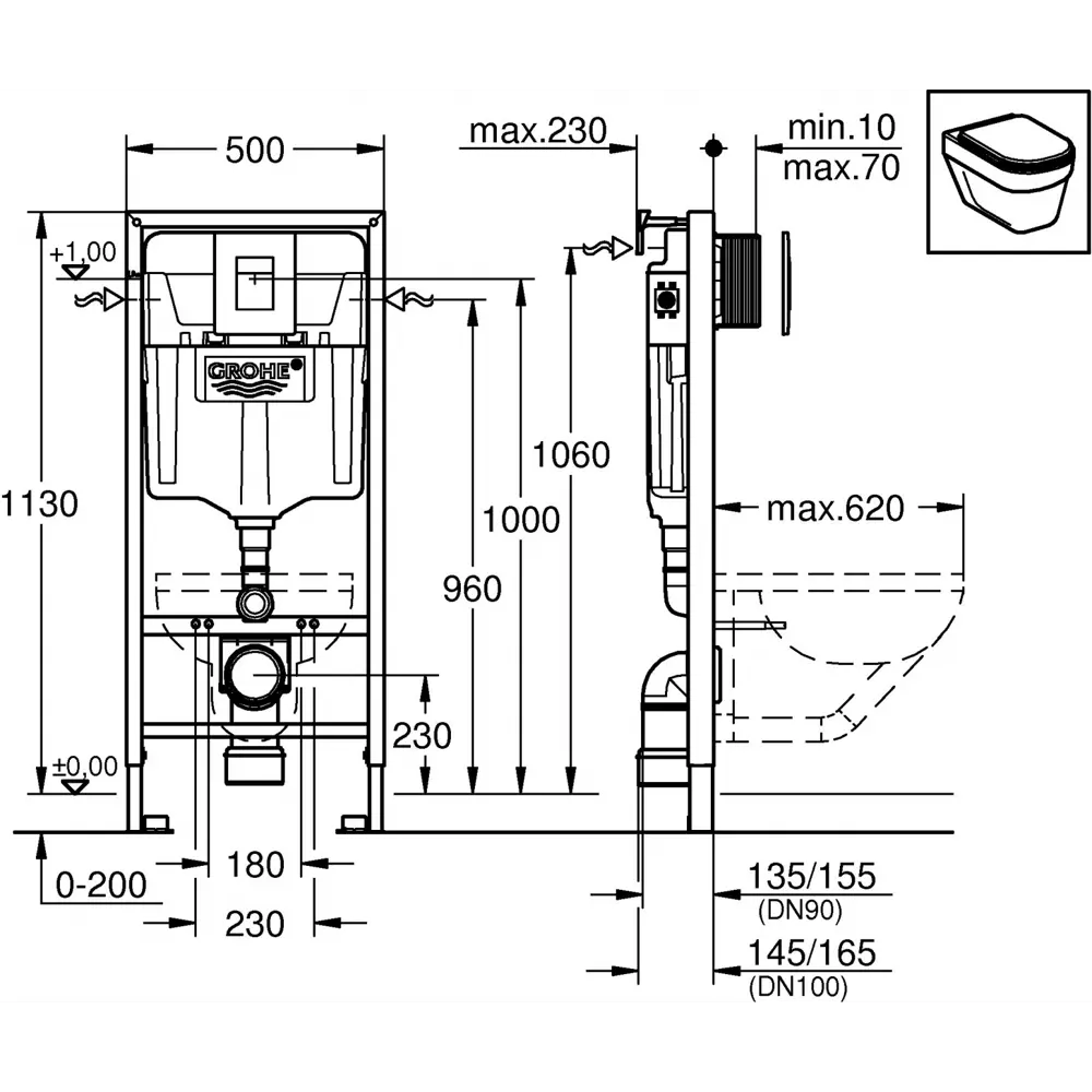 Фото 23 Комплект 3 в 1 инсталляция Grohe Rapid SL с подвесным унитазом Enio Binario BB3103CHR/SC кнопка хром 500496