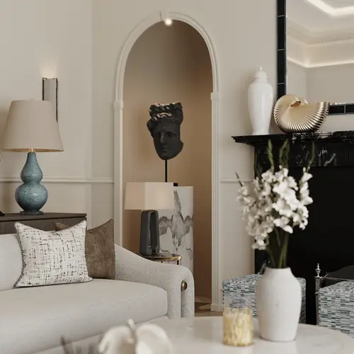 Изысканное сочетание бежевого в классическом интерьере.