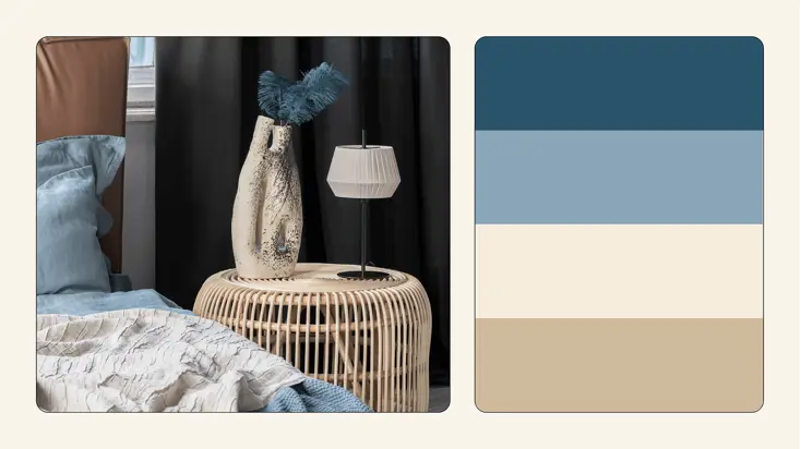 Как украсить бежевую комнату синими деталями.