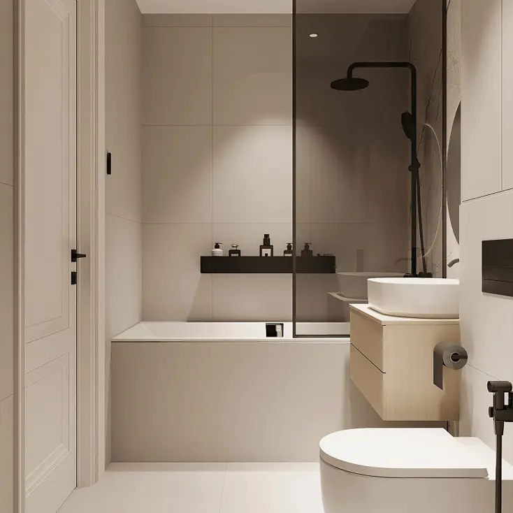 Совмещённый санузел белого цвета.