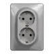 Двойная розетка встраиваемая Systeme Electric Sedna Design с заземлением, цвет алюминий