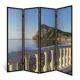 Ширма перегородка для комнаты деревянная "Крымская набережная" двухсторонняя с картинкой (море) 4 створки венге 176х185 см 14 кг