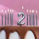 Набор свечей для торта (2 в 1) серебряная Цифра "2"+Свечи "С Днём Рождения" серебро 10шт