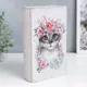 Шкатулка-сейф книга "Серая кошечка в цветочном венке" 21x13x5 см